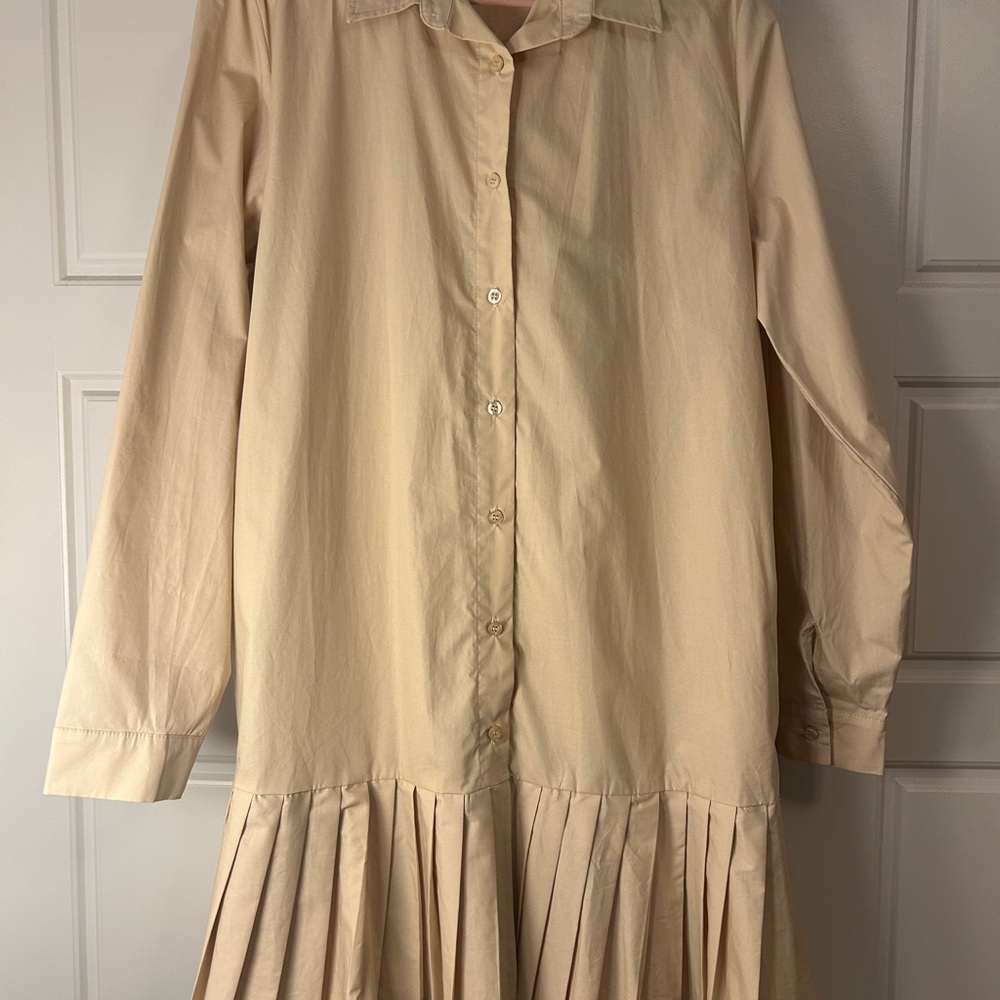Beige/Tan Mazik Button-Up shirt Dress with pleated skirt